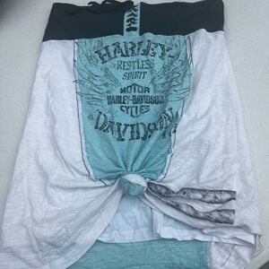 Harley-Davidson Teal and Black Graphic Tube Top